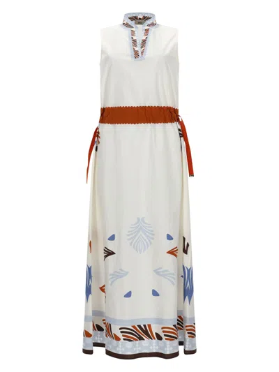 Herno Long Cotton Dress With Print In White