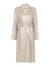Herno Long Linen Coat With Belted Waist In Gold