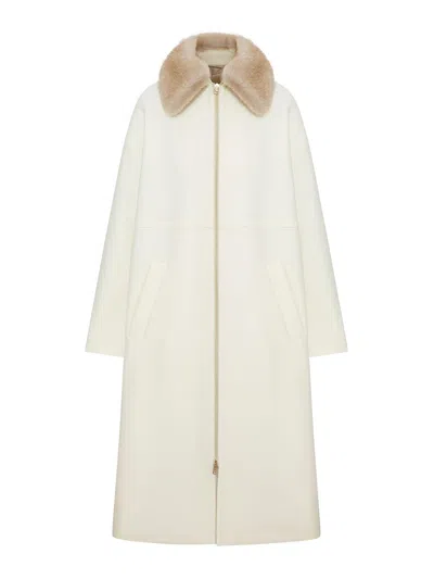 Herno Faux-fur Collar Zip-up Coat In Neutral