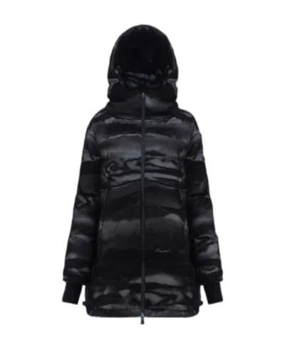 Herno Abstract-patterned Zip-up Coat In Black
