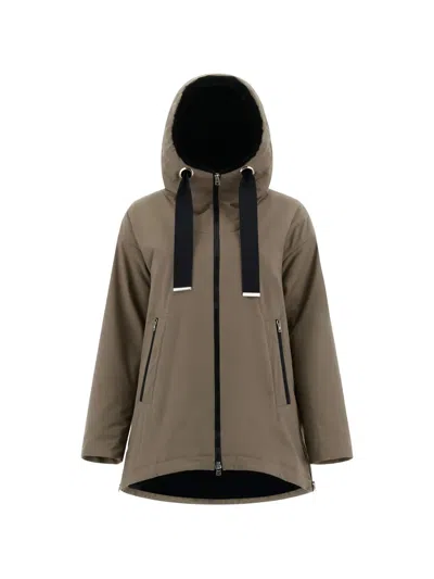 Herno A-line Hooded Jacket In Brown