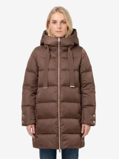 Herno Aline Midi Down Jacket In Brown