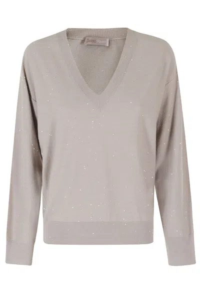 Herno All-over Sequin Wool-blend V-neck Sweater In Brown