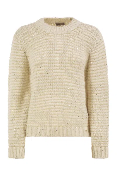 Herno Alpaca-blend Jumper With Sequins In Neutral