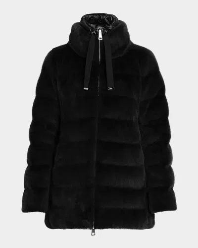 Herno Alternative Fur A-shape Down Jacket In Black