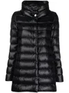 Herno Black High Collar Puffer Jacket With Horizontal Quilting In Black