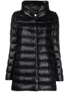 Herno Black High Collar Puffer Jacket With Horizontal Quilting In Black
