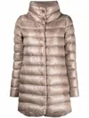 Herno Light Brown Amelia Midi Down Jacket In Metallic