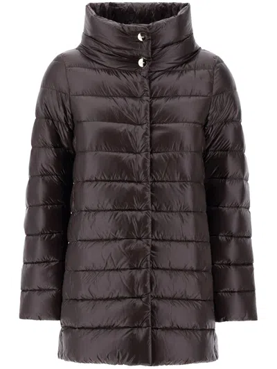 Herno Amelia Quilted High Collar Down Jacket In Brown