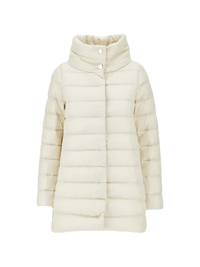 Herno Amelia Quilted High-neck Single-breasted Coat In Neutral