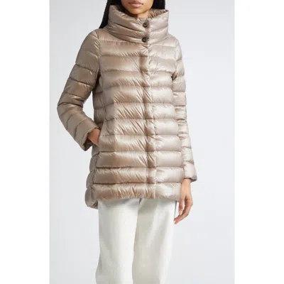 Herno Amelia Water Resistant High-low Down Jacket In Brown