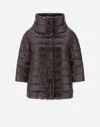 Herno Aminta Short Down Jacket In Grey Nylon In Dark Chocolate