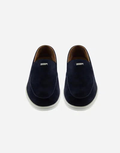 Herno Suede And Monogram Loafers In Navy Blue