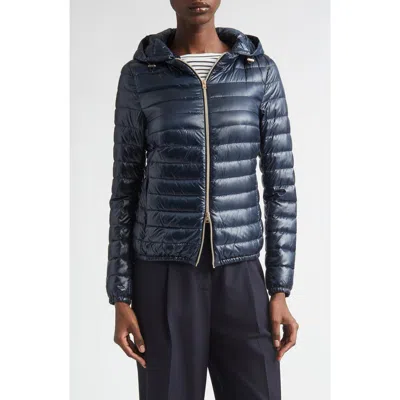 Herno Angela Hooded Ultralight Nylon Down Bomber Jacket In Blue