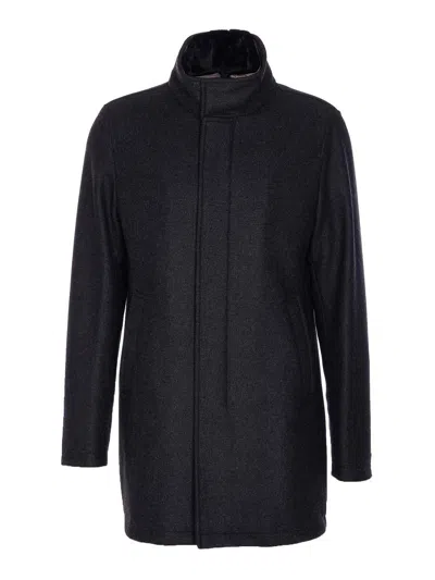 HERNO ANTRACITE COAT WITH ZIP AND BUTTONS CLOSURE