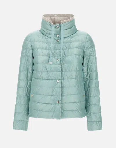 Herno Aqua Blue Beige Reversible Down Jacket In Green