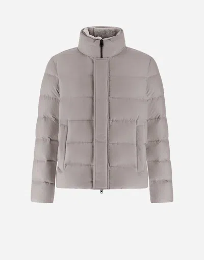 Herno Bomber Jacket In Arendelle And Faux Fur In Dove Grey