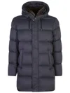 Herno Zip-up Hooded Drawstring Puffer Coat In Blue