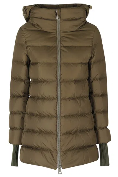 Herno Army Green Hooded Double-slider Zip Polyamide Jacket In Grey