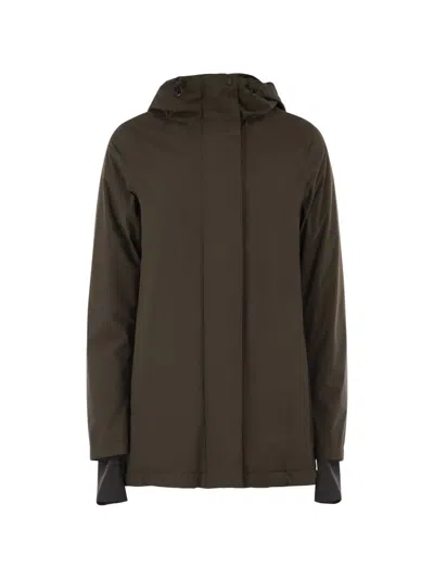 Herno A-shape 2layers Hooded Jacket In Brown