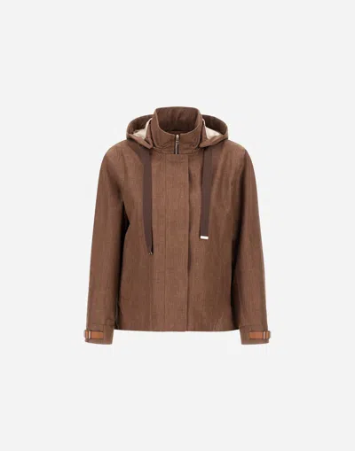 Herno A-shape Jacket In 3 Layers Linen In Brown