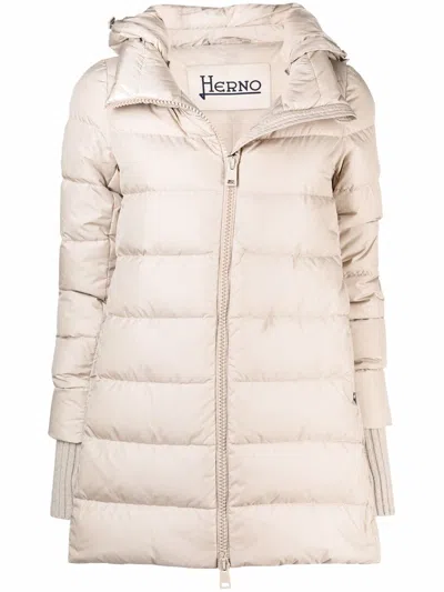 Herno A-shape Midi Down Jacket In Neutral