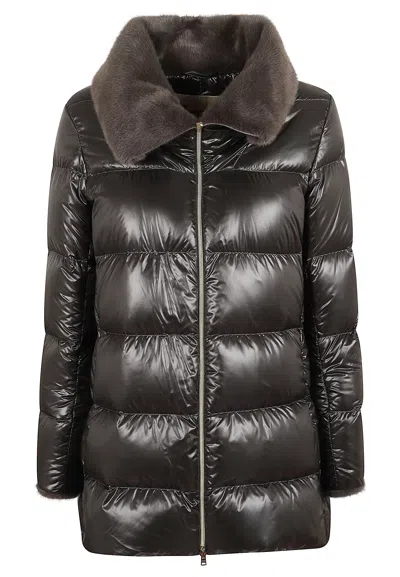 Herno A-shape Mid-length Down Jacket With Faux Fur Collar In Animal Print