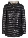 Herno Glossy Black Down Jacket With Drawstring Collar In Black