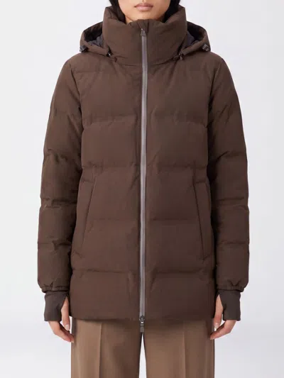 Herno A-shape Short Down Jacket In Quilted Nylon With Removable Hood In Brown