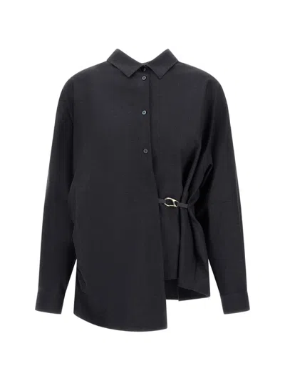 Herno Asymmetric-cut Wool-blend Shirt In 그레이
