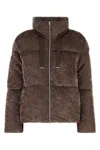 Herno Stretch Velvet Down Jacket Drawstring Collar In Brown