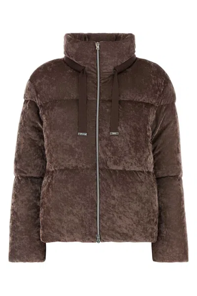 HERNO HERNO AUBERGINE STRETCH VELVET DOWN JACKET