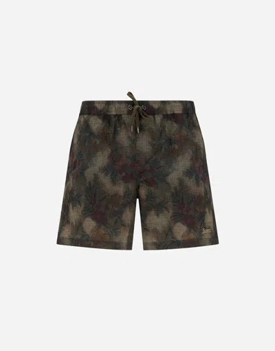 Badeboxershorts Aus Tropical Pattern Ripstop In Black from Herno