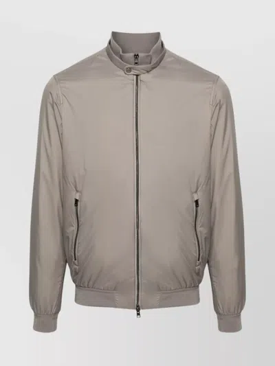 HERNO BAND-COLLAR BOMBER JACKET ZIP POCKETS