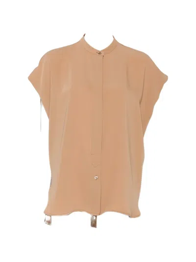 Herno Band-collar Cap-sleeve Blouse In Brown