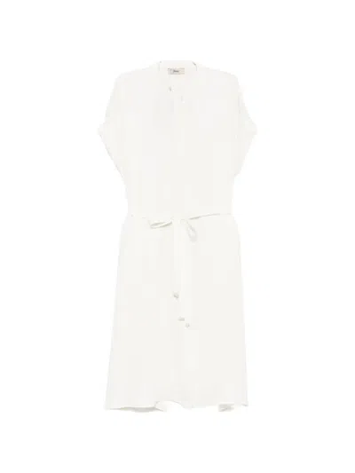 Herno Band-collar Short-sleeve Midi Dress In White