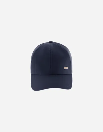 Herno Baseball Cap In 3 Layers Wool Storm In Blue
