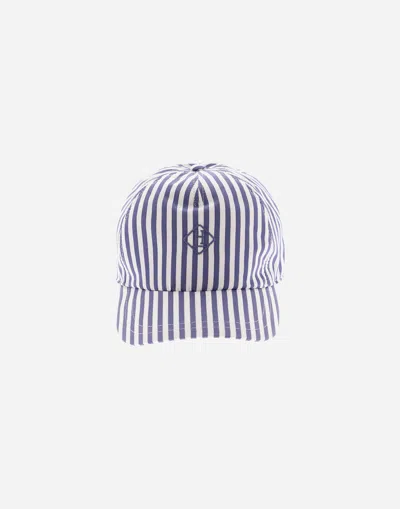 Herno Baseball Cap In Striped Popeline In Gray
