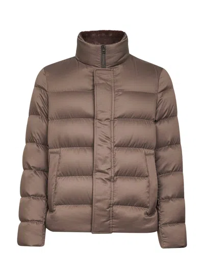 Herno Beige Arendelle And Faux Fur Bomber Jacket In Brown