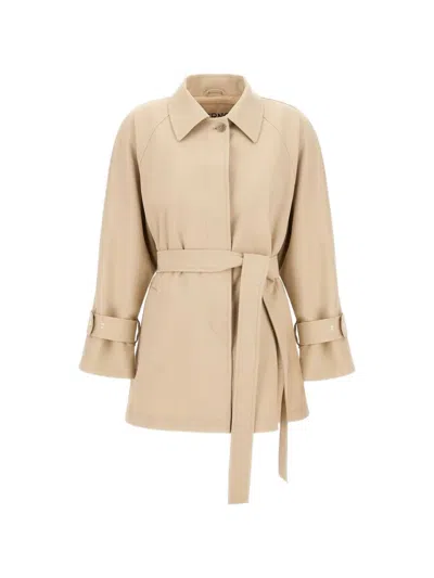 Herno Beige Button Fastening Belt Long Sleeves Regular Fit Point Collar In Metallic