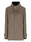 Herno Beige Cashmere Coat With Fur-lined High Neck In Brown