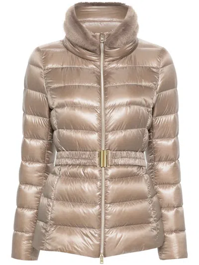 HERNO HERNO BEIGE 'CLAUDIA' DOWN JACKET WITH BELT