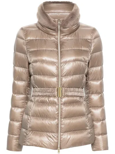 HERNO HERNO BEIGE 'CLAUDIA' DOWN JACKET WITH BELT
