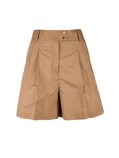 Herno Beige Cotton Elastane High Waist Bermuda Shorts In Brown