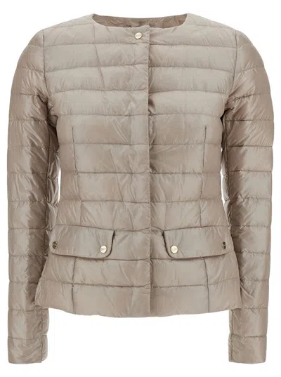 Herno Beige Crop Quilted Jacket In Padded Polyamide Woman