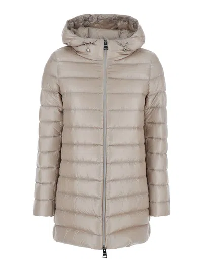 Herno Beige Down Jacket With Drawstring Hood In Tech Fabric Woman In Neutral