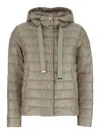 Herno Beige Down Jacket With Drawstring Hood And Logo Detail On The Drawstring In Tech Fabric Woman In Neutrals
