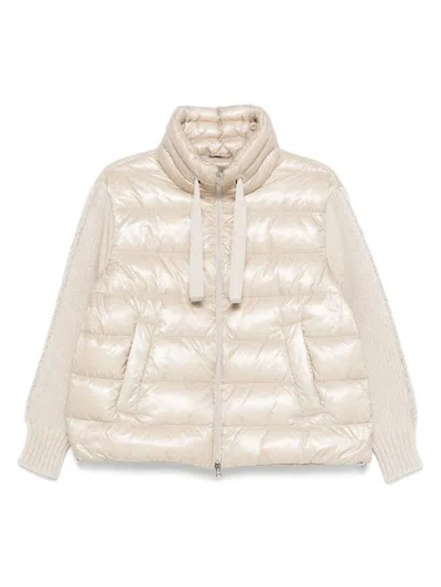 HERNO BEIGE DOWN JACKET WITH KNITTED