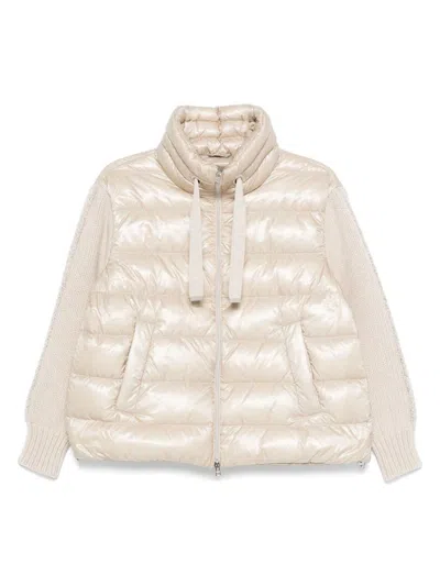 HERNO HERNO BEIGE DOWN JACKET WITH KNITTED