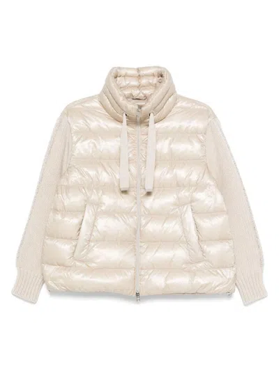 Herno Beige Down Jacket With Knitted
